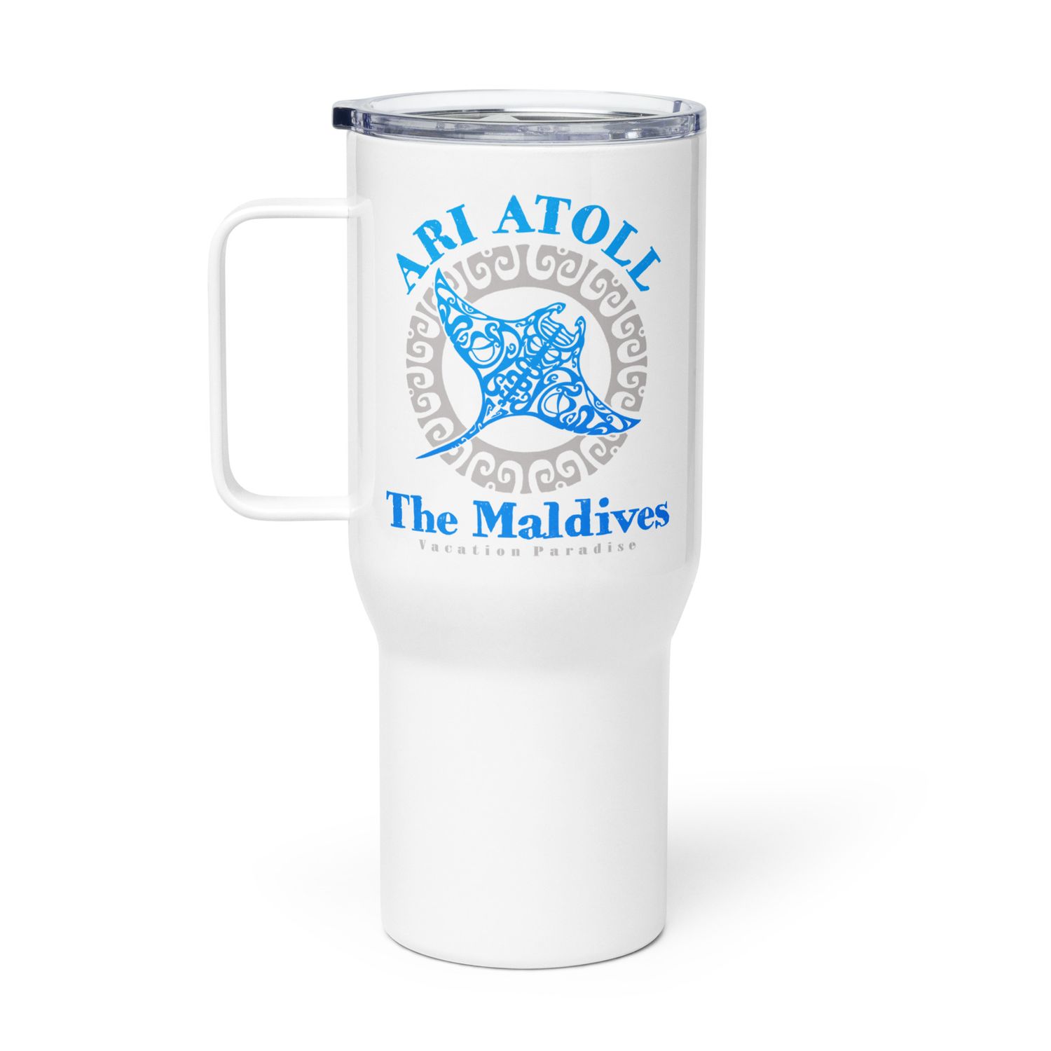 Manta Ray Ari Atoll Maldives Tribal Tattoo Travel Mug with a Handle