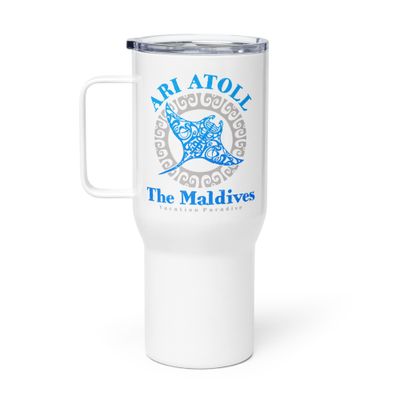 Manta Ray Ari Atoll Maldives Tribal Tattoo Travel Mug with a Handle