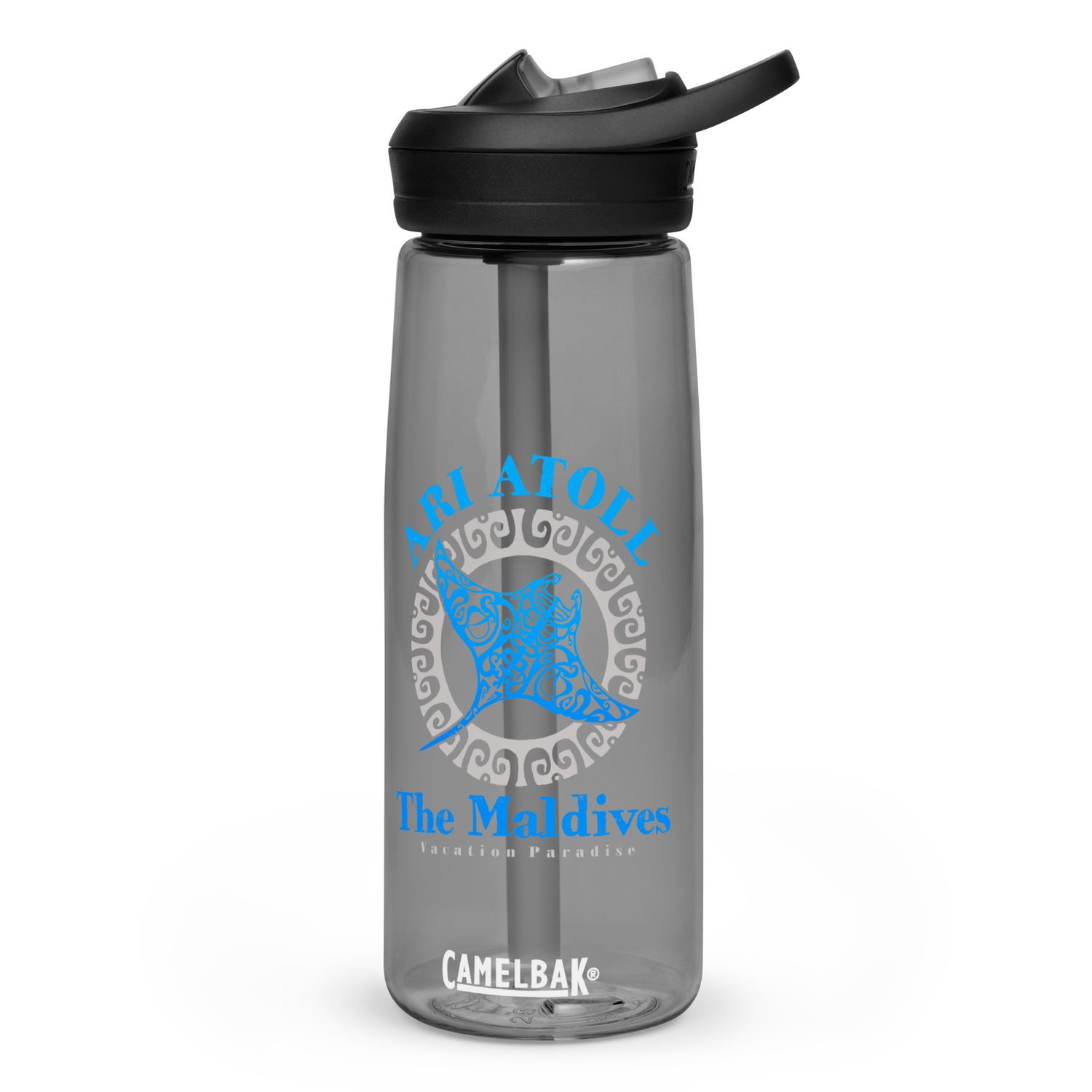 Manta Ray Ari Atoll Maldives Tribal Tattoo Sports Water Bottle