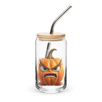 Halloween Angry Pumpkin 1 Can-Shaped Glass