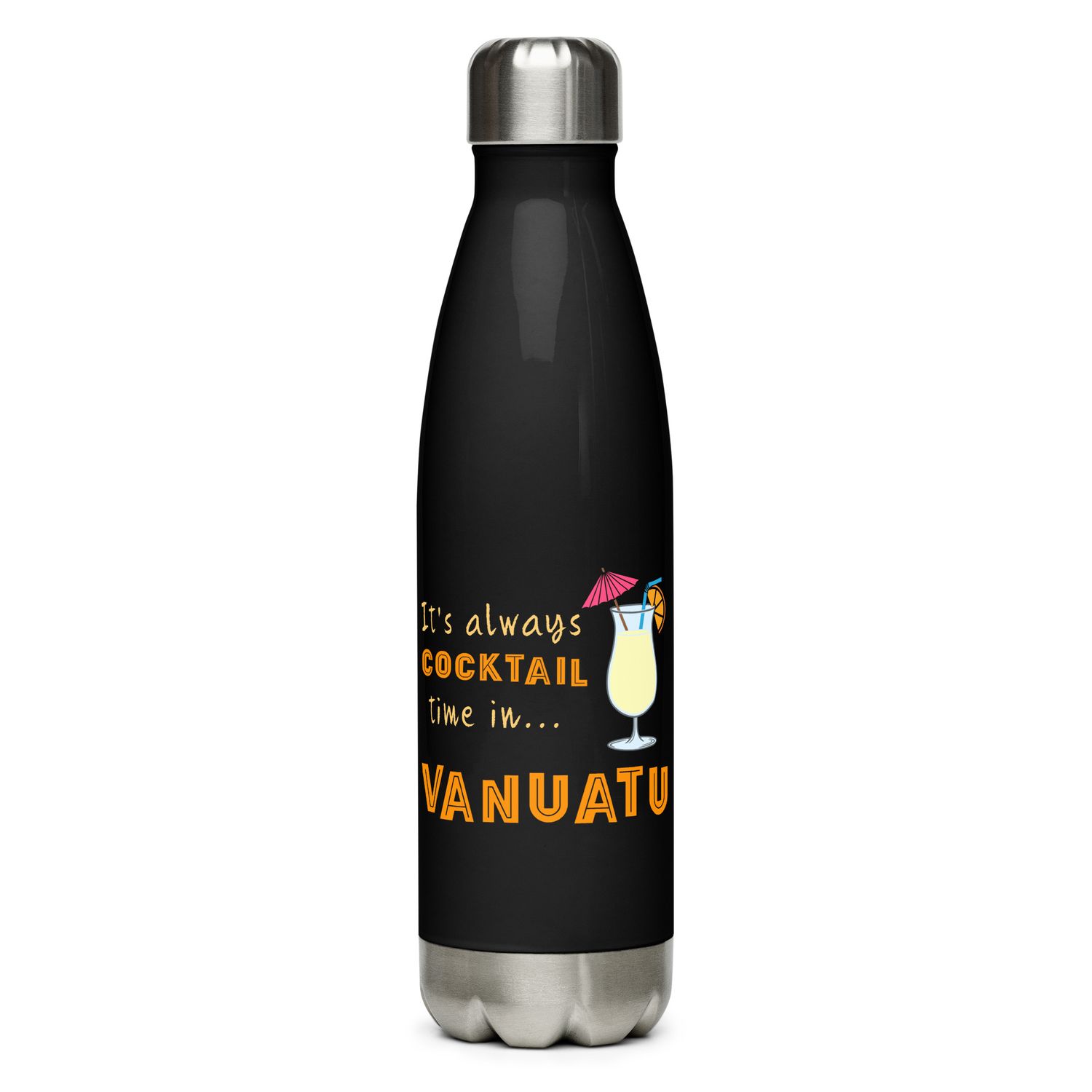 Its Always Cocktail Time in Vanuatu, Tropical Cocktail Vibes Stainless Steel Water Bottle