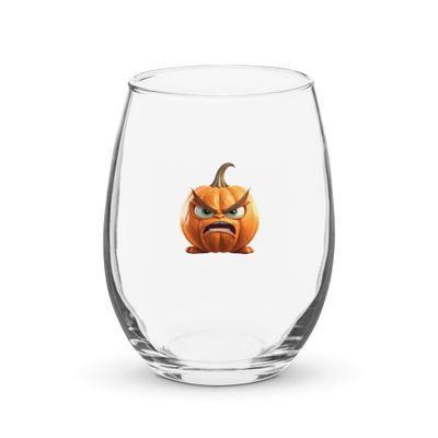 Halloween Angry Pumpkin 1 Stemless Wine Glass