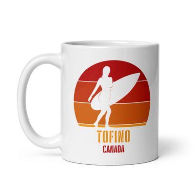 Surfing Tofino Canada, Canadian Surfer Girl White Coffee Mug