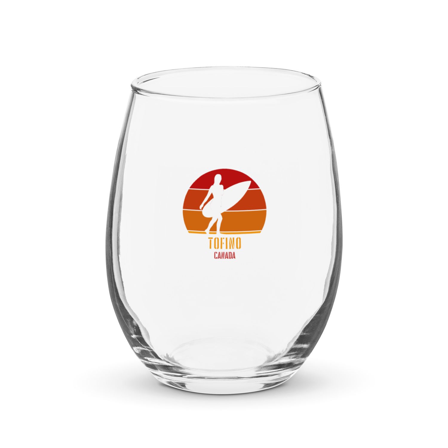 Surfing Tofino Canada, Canadian Surfer Girl Stemless Wine Glass