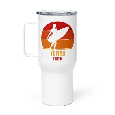 Surfing Tofino Canada, Canadian Surfer Girl Travel Mug with a Handle