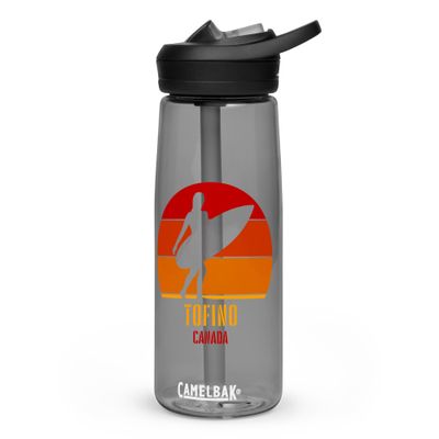 Surfing Tofino Canada, Canadian Surfer Girl Sports Water Bottle