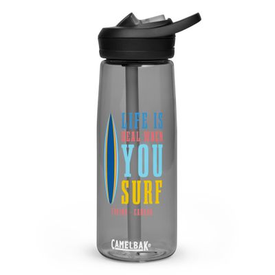 Life Is Real When You Surf, Tofino Canada Sports Water Bottle