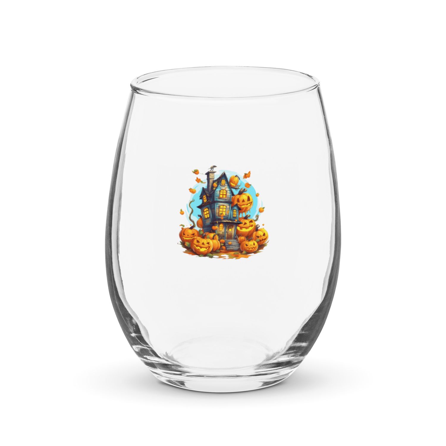 Halloween Haunted House 1 Stemless Wine Glass
