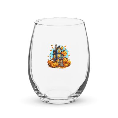Halloween Haunted House 1 Stemless Wine Glass