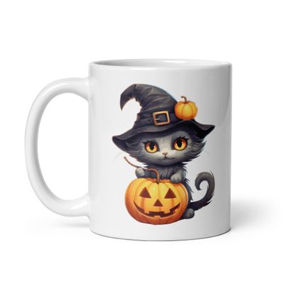 Halloween Witch Cat 1 White Coffee Mug