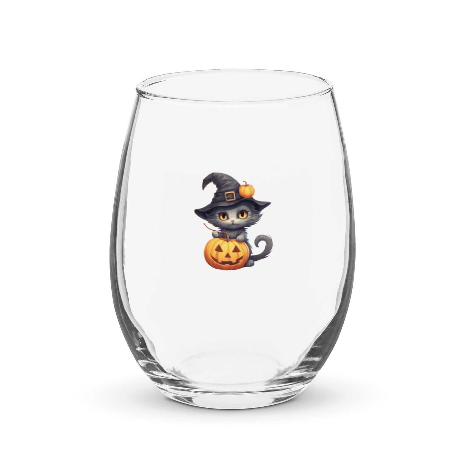 Halloween Witch Cat 1 Stemless Wine Glass