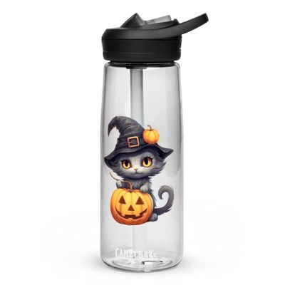 Halloween Witch Cat 1 Sports Water Bottle