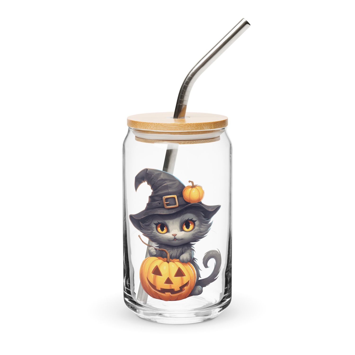Halloween Witch Cat 1 Can-Shaped Glass