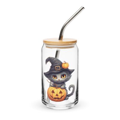 Halloween Witch Cat 1 Can-Shaped Glass