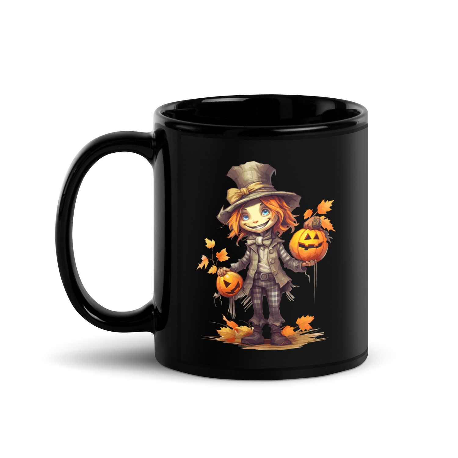 Halloween Boy with Pumpkins 1 Black Coffee Mug