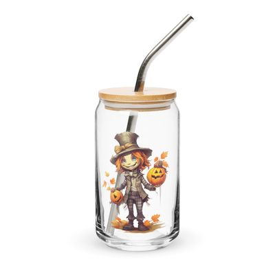 Halloween Boy with Pumpkins 1 Can-Shaped Glass