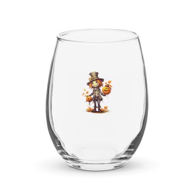 Halloween Boy with Pumpkins 1 Stemless Wine Glass