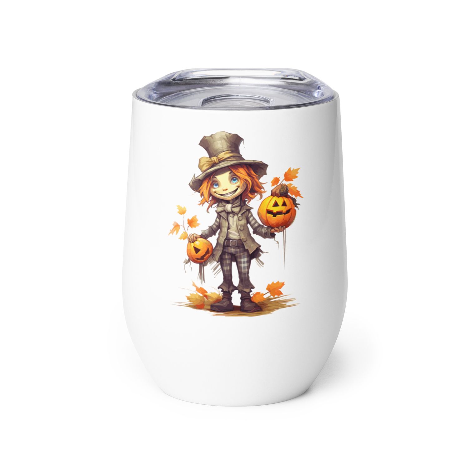 Halloween Boy with Pumpkins 1 Wine Tumbler
