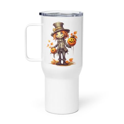 Halloween Boy with Pumpkins 1 Travel Mug with a Handle