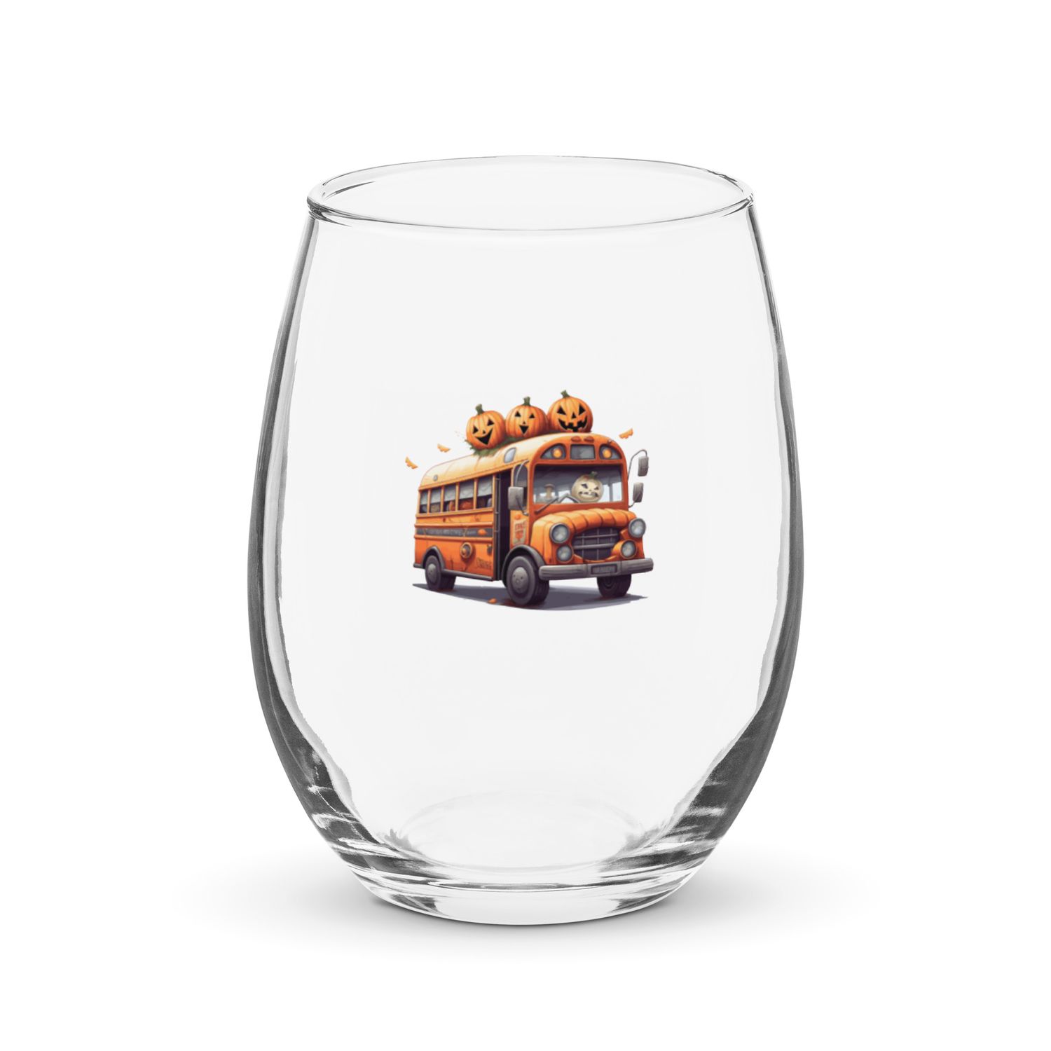 Halloween Haunted Bus 1 Stemless Wine Glass