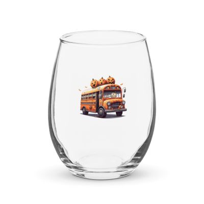 Halloween Haunted Bus 1 Stemless Wine Glass