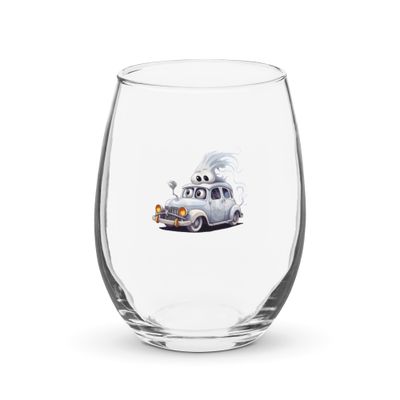 Halloween Haunted Car 1 Stemless Wine Glass