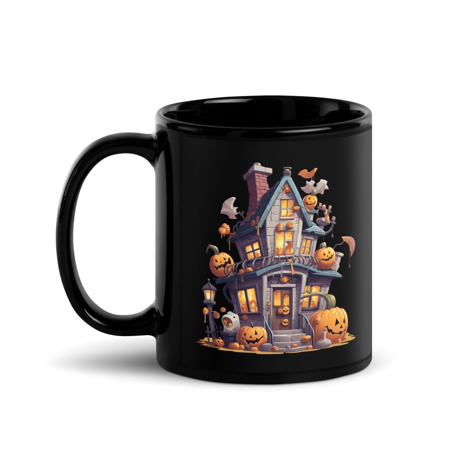Halloween Haunted House with Pumpkins 1 Black Coffee Mug