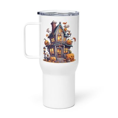 Halloween Haunted House with Pumpkins 1 Travel Mug with a Handle
