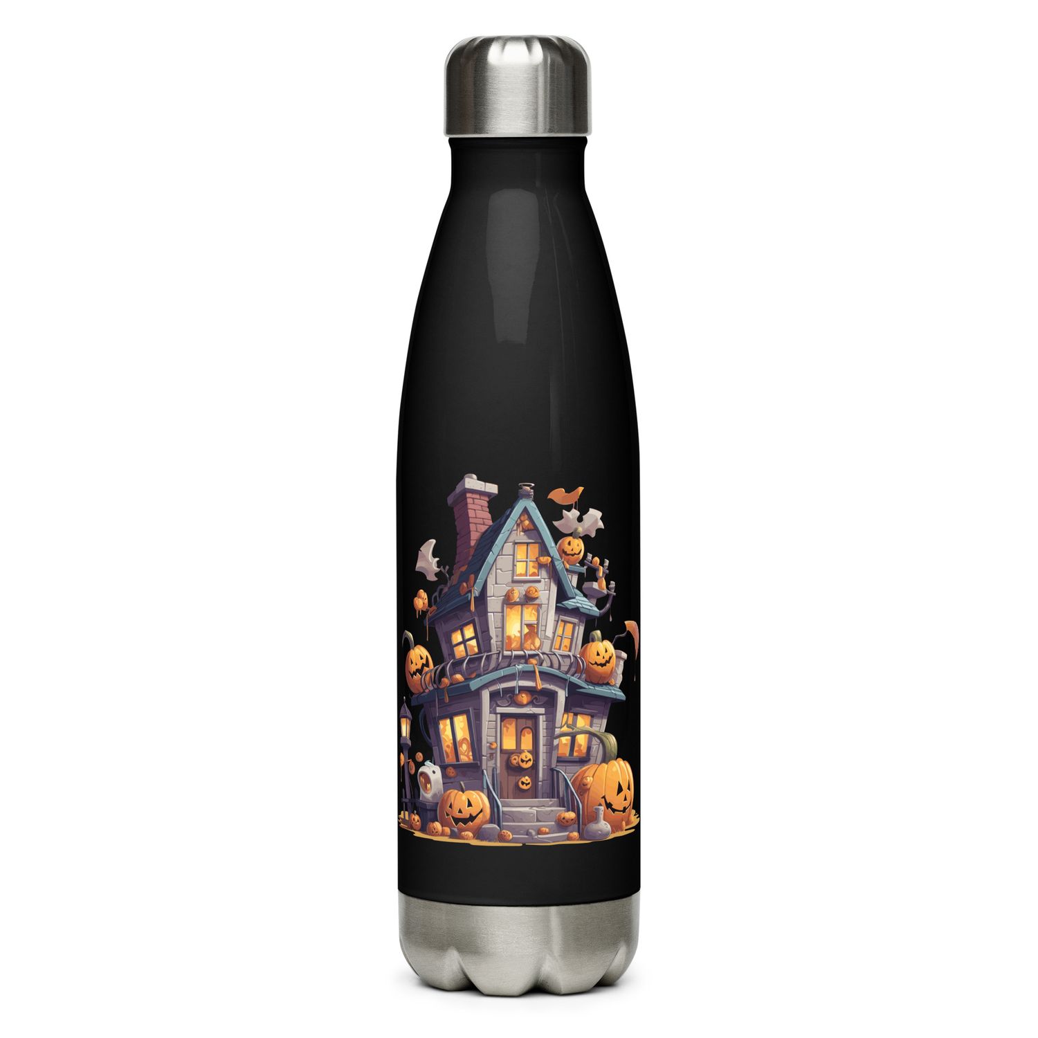 Halloween Haunted House with Pumpkins 1 Stainless Steel Water Bottle