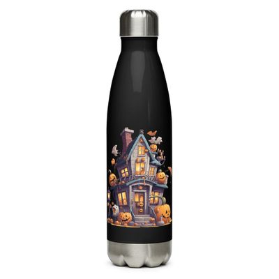 Halloween Haunted House with Pumpkins 1 Stainless Steel Water Bottle