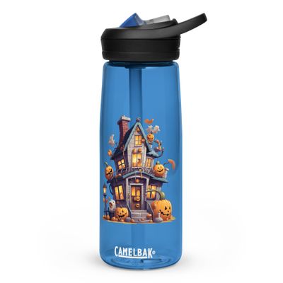 Halloween Haunted House with Pumpkins 1 Sports Water Bottle
