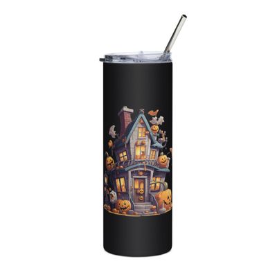 Halloween Haunted House with Pumpkins 1 Stainless Steel Tumbler