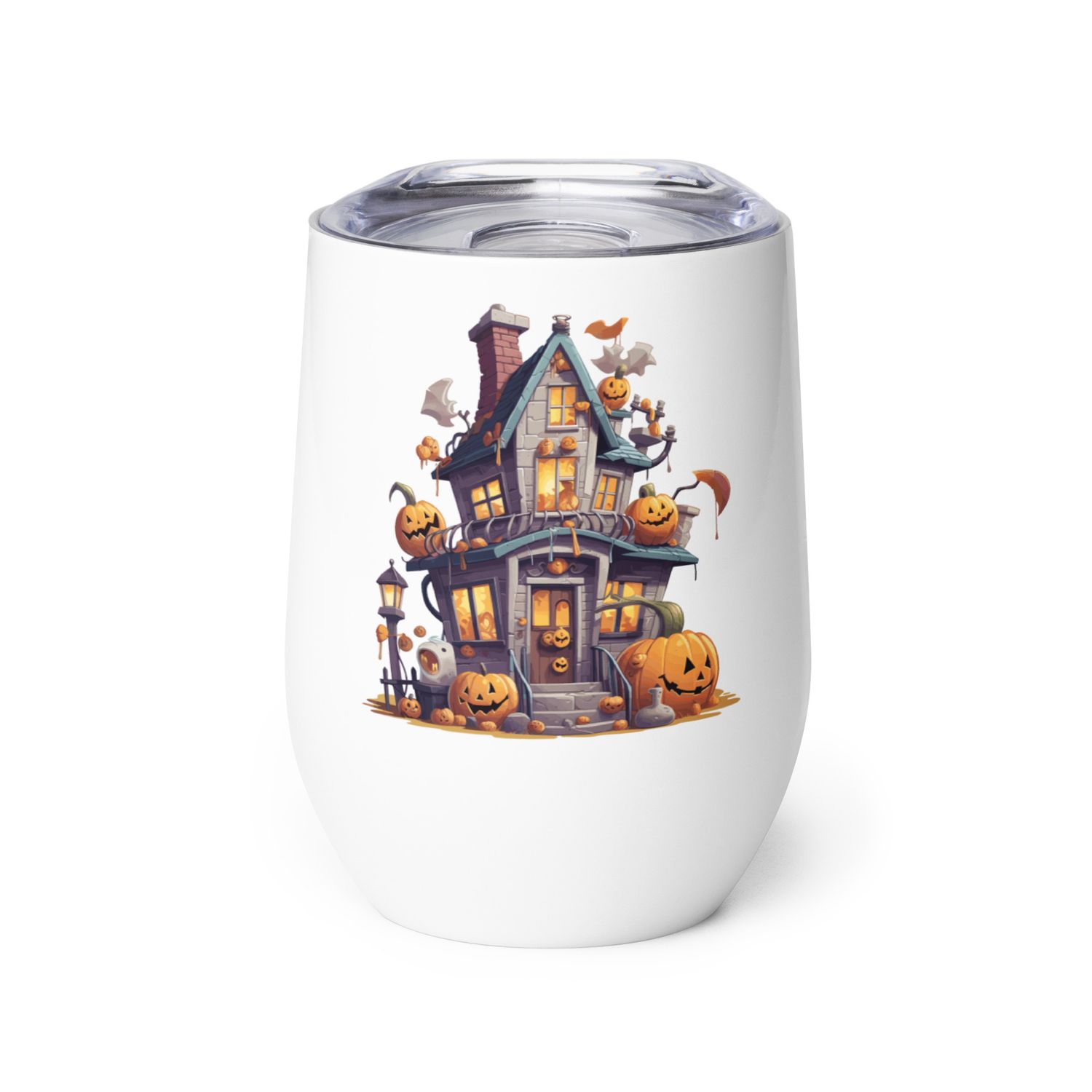 Halloween Haunted House with Pumpkins 1 Wine Tumbler