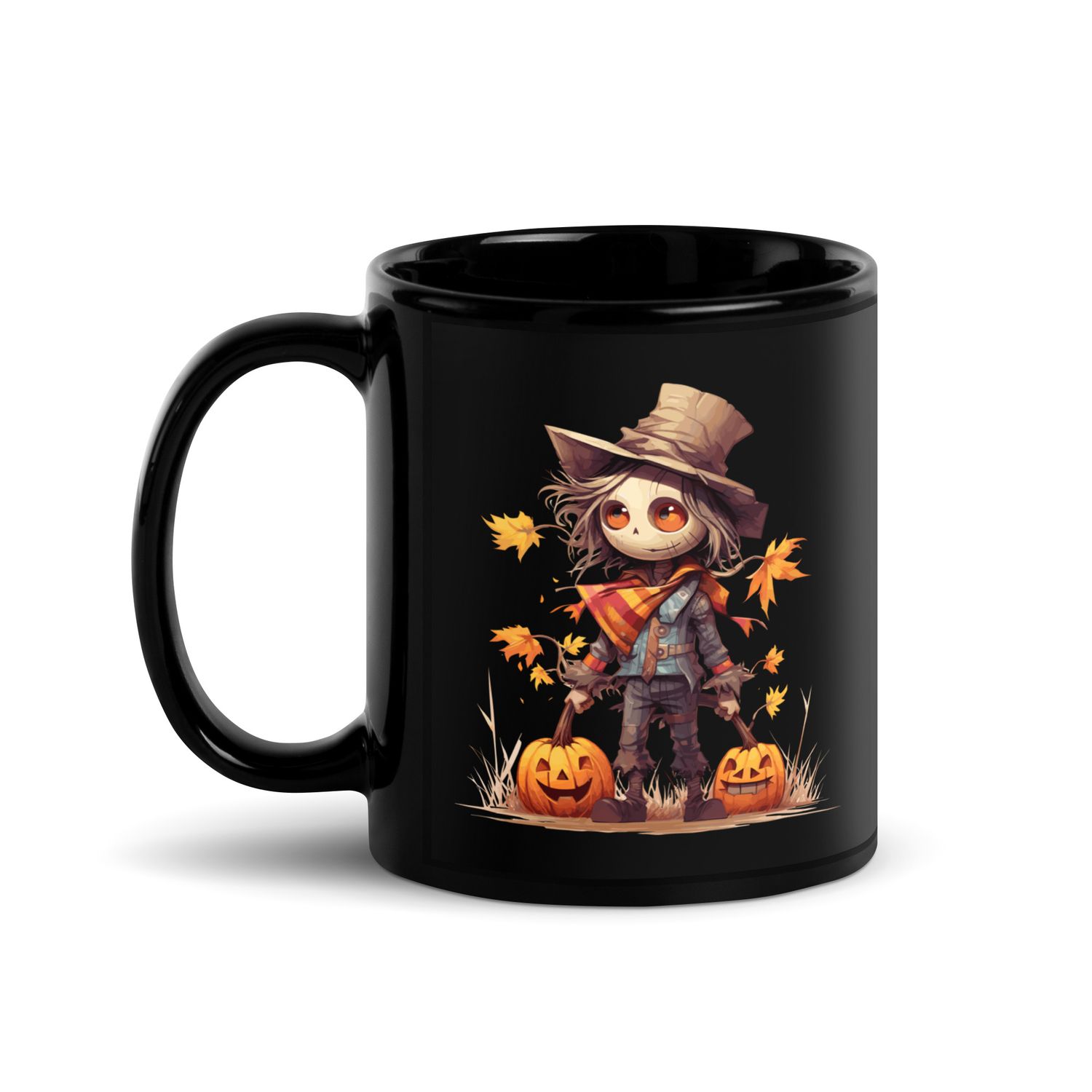 Halloween Scarecrow Boy Pumpkin 1 Black Coffee Mug
