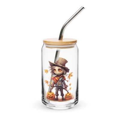 Halloween Scarecrow Boy Pumpkin 1 Can-Shaped Glass