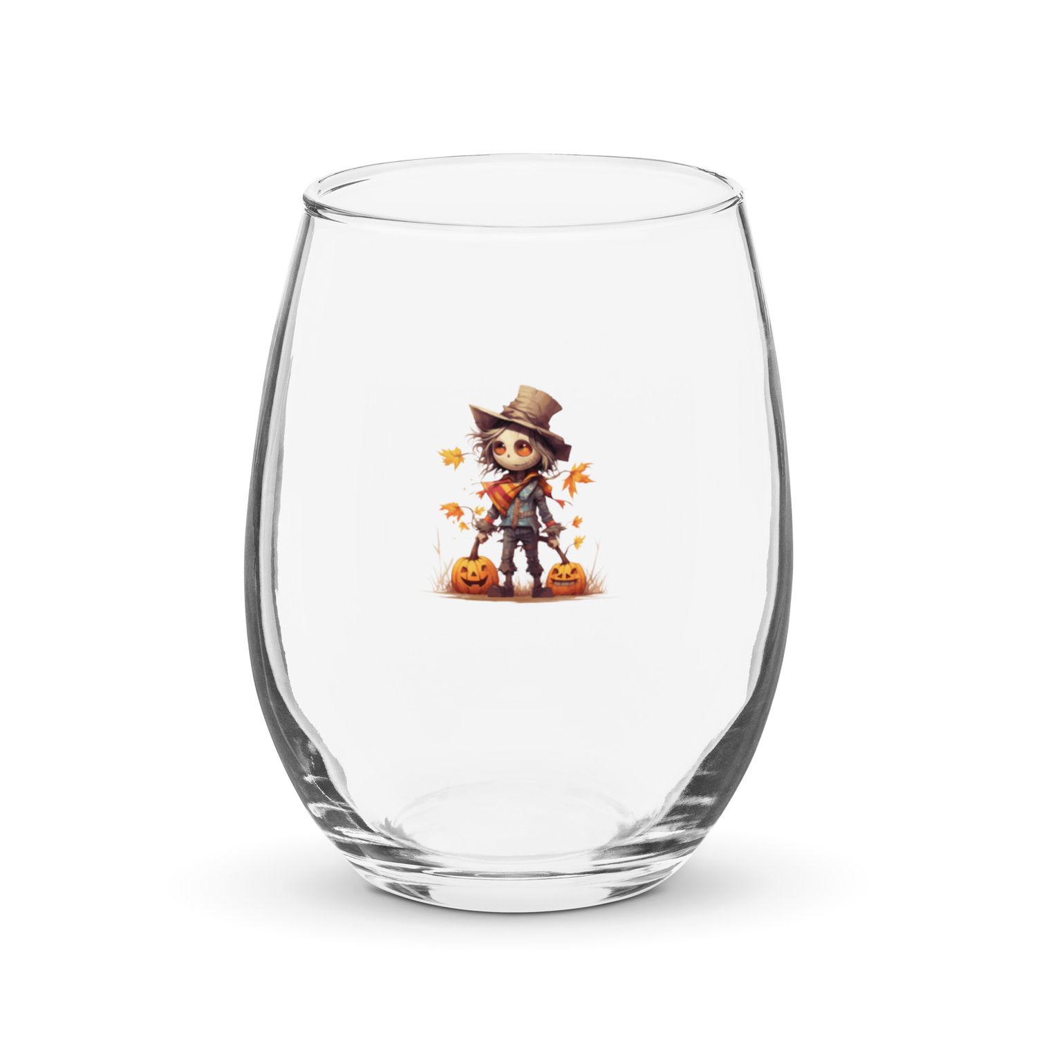 Halloween Scarecrow Boy Pumpkin 1 Stemless Wine Glass