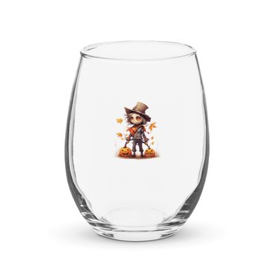 Halloween Scarecrow Boy Pumpkin 1 Stemless Wine Glass