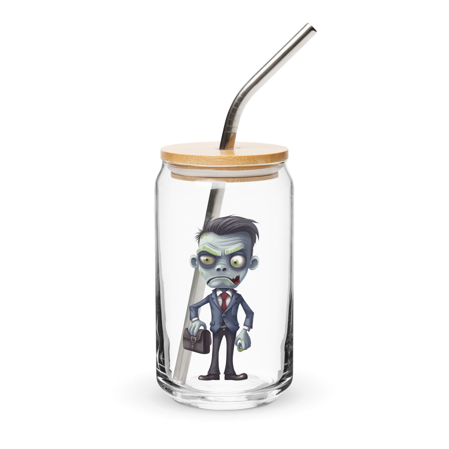 Halloween Zombie in a Suit 1 Can-Shaped Glass