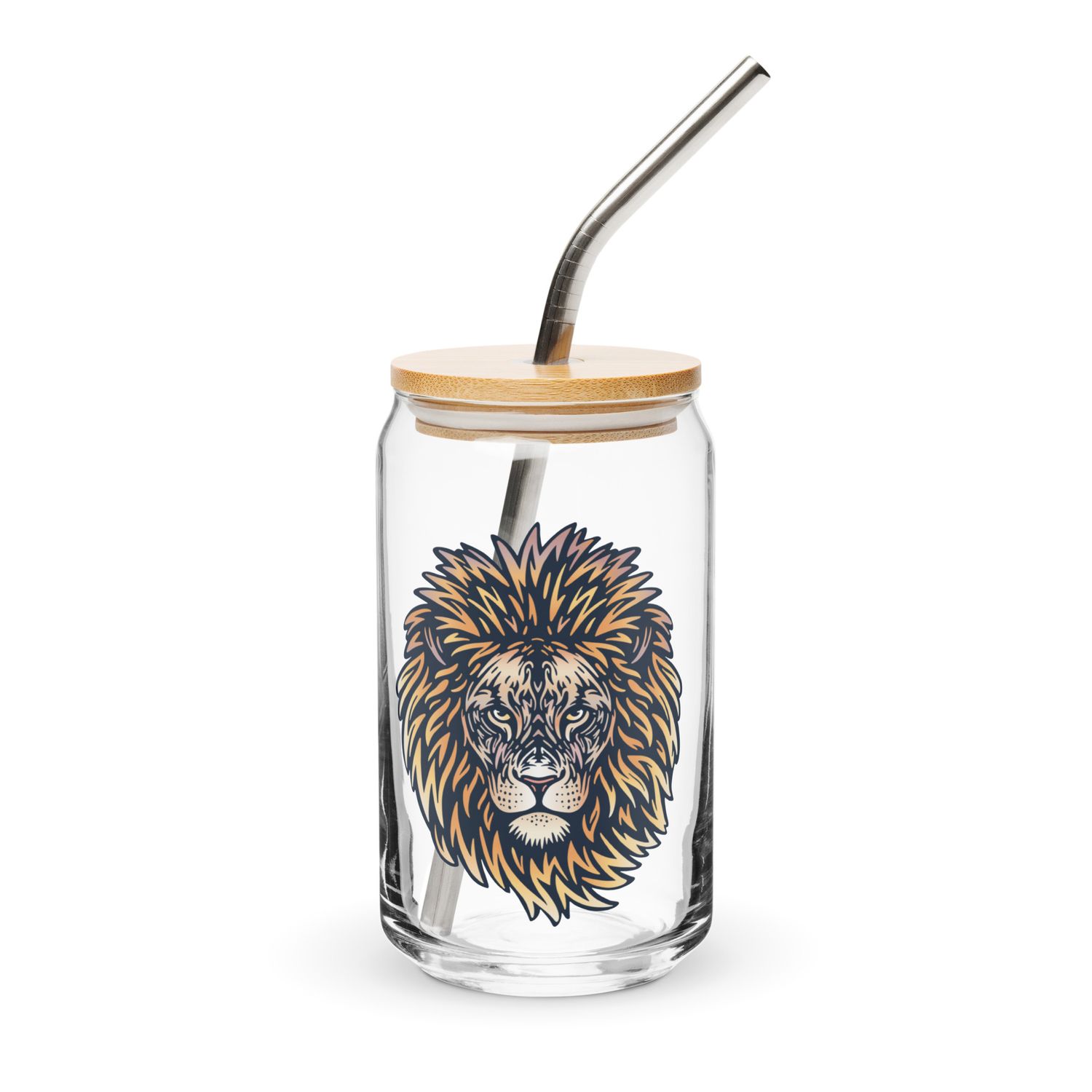 African Lion Portrait Can-Shaped Glass