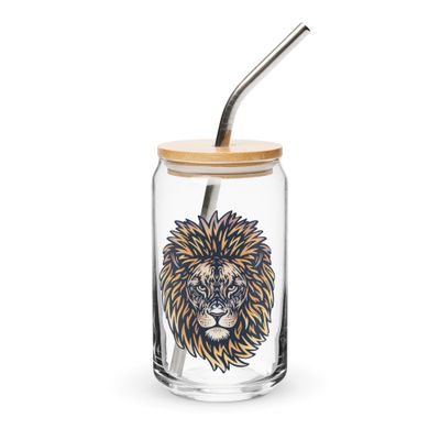 African Lion Portrait Can-Shaped Glass