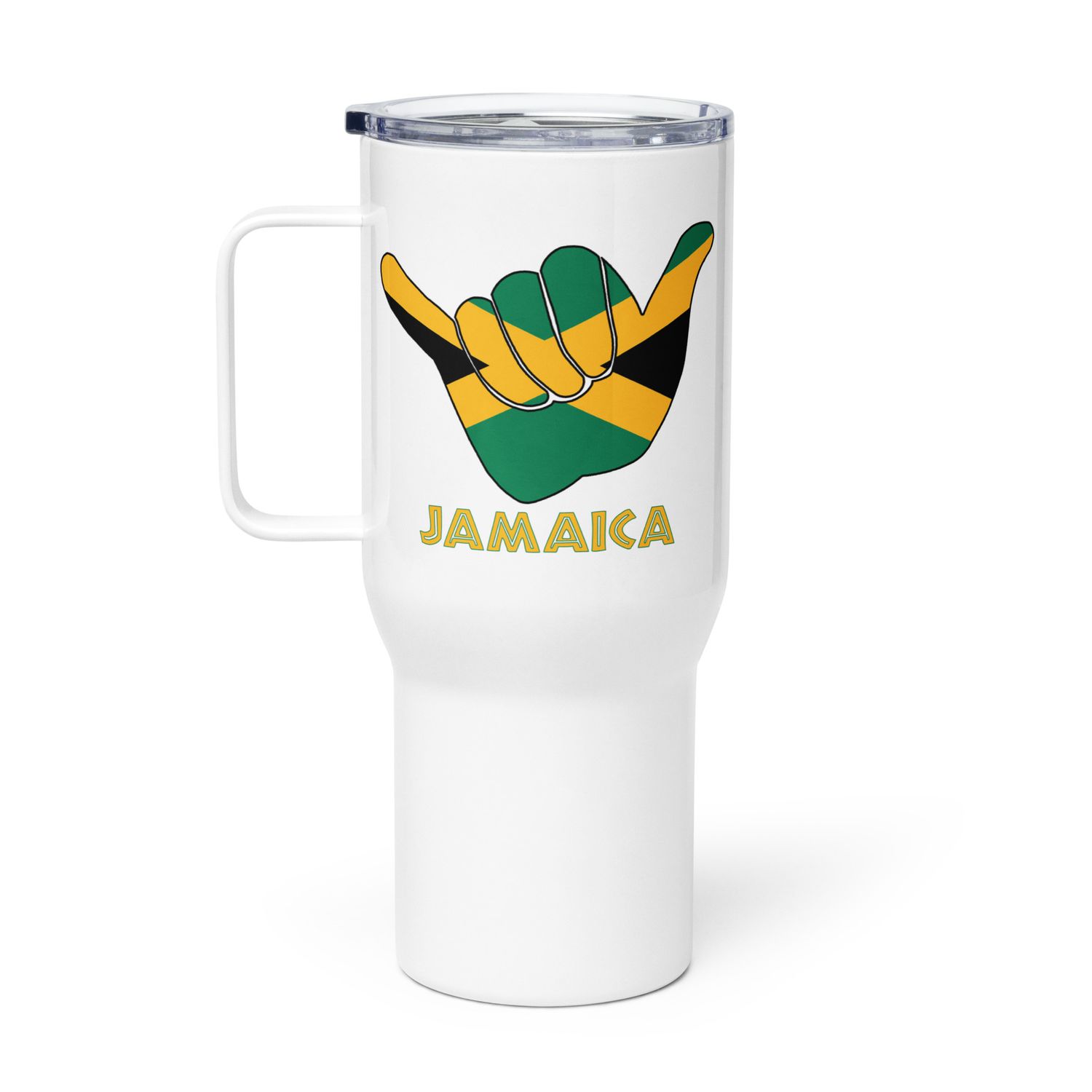 Jamaica Shaka Hang Loose Jamaican Flag Travel Mug with a Handle