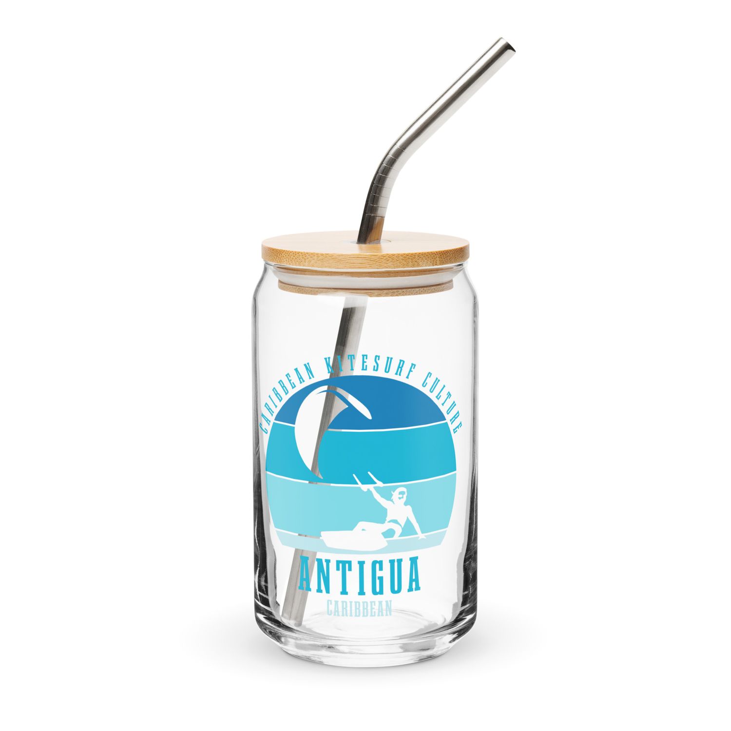 Antigua Kitesurfing Caribbean Kitesurfer Blue Can-Shaped Glass