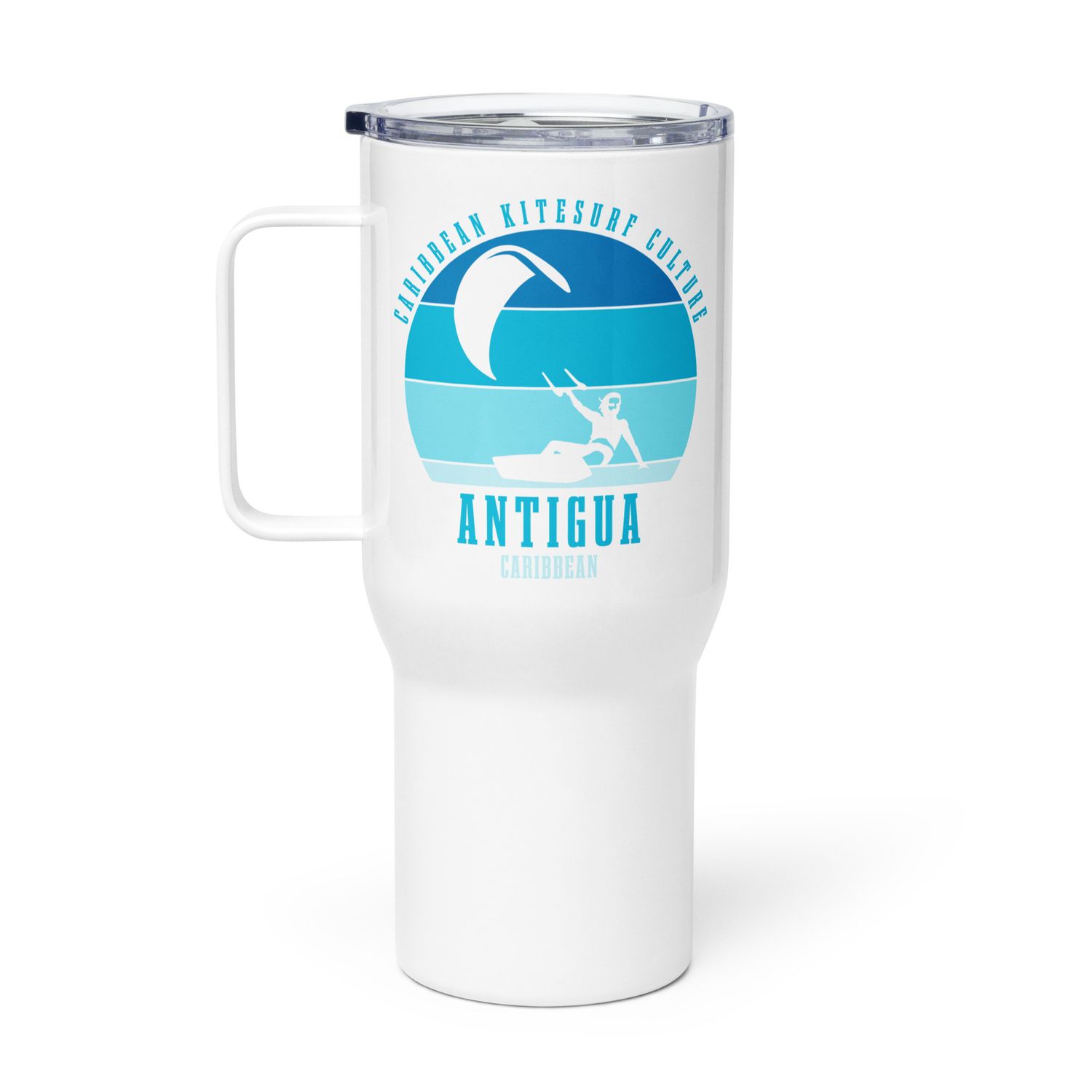 Antigua Kitesurfing Caribbean Kitesurfer Blue Travel Mug with a Handle