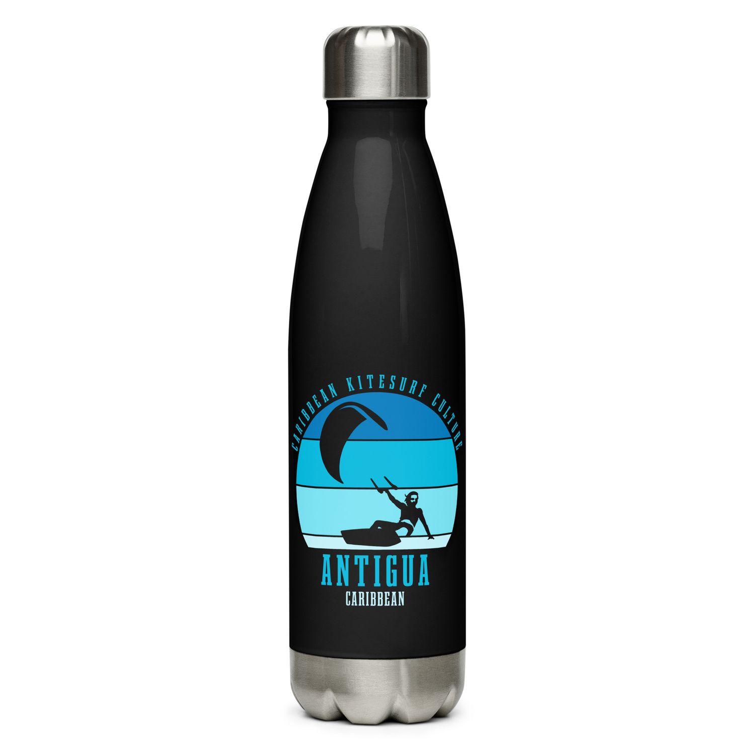 Antigua Kitesurfing Caribbean Kitesurfer Blue Stainless Steel Water Bottle