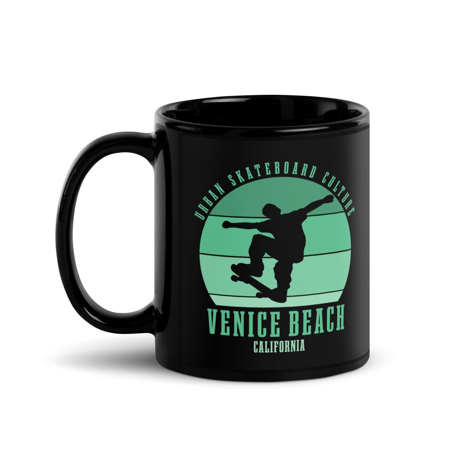 Venice Beach California Skateboarder Urban Skateboarding Black Coffee Mug