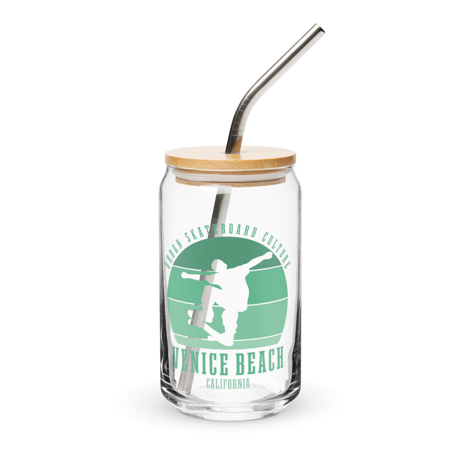 Venice Beach California Skateboarder Urban Skateboarding Can-Shaped Glass