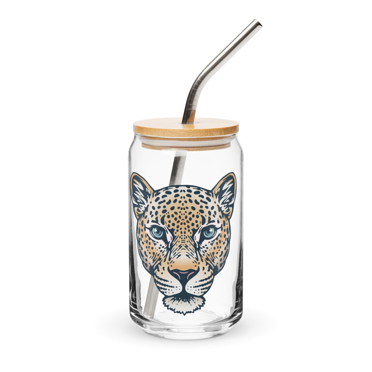 Indian Leopard Portrait Can-Shaped Glass