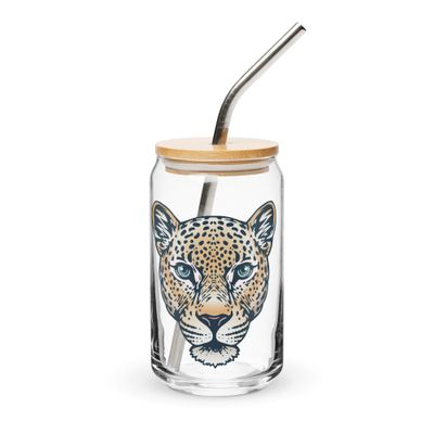 Indian Leopard Portrait Can-Shaped Glass