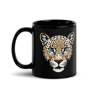 Indian Leopard Portrait Black Coffee Mug