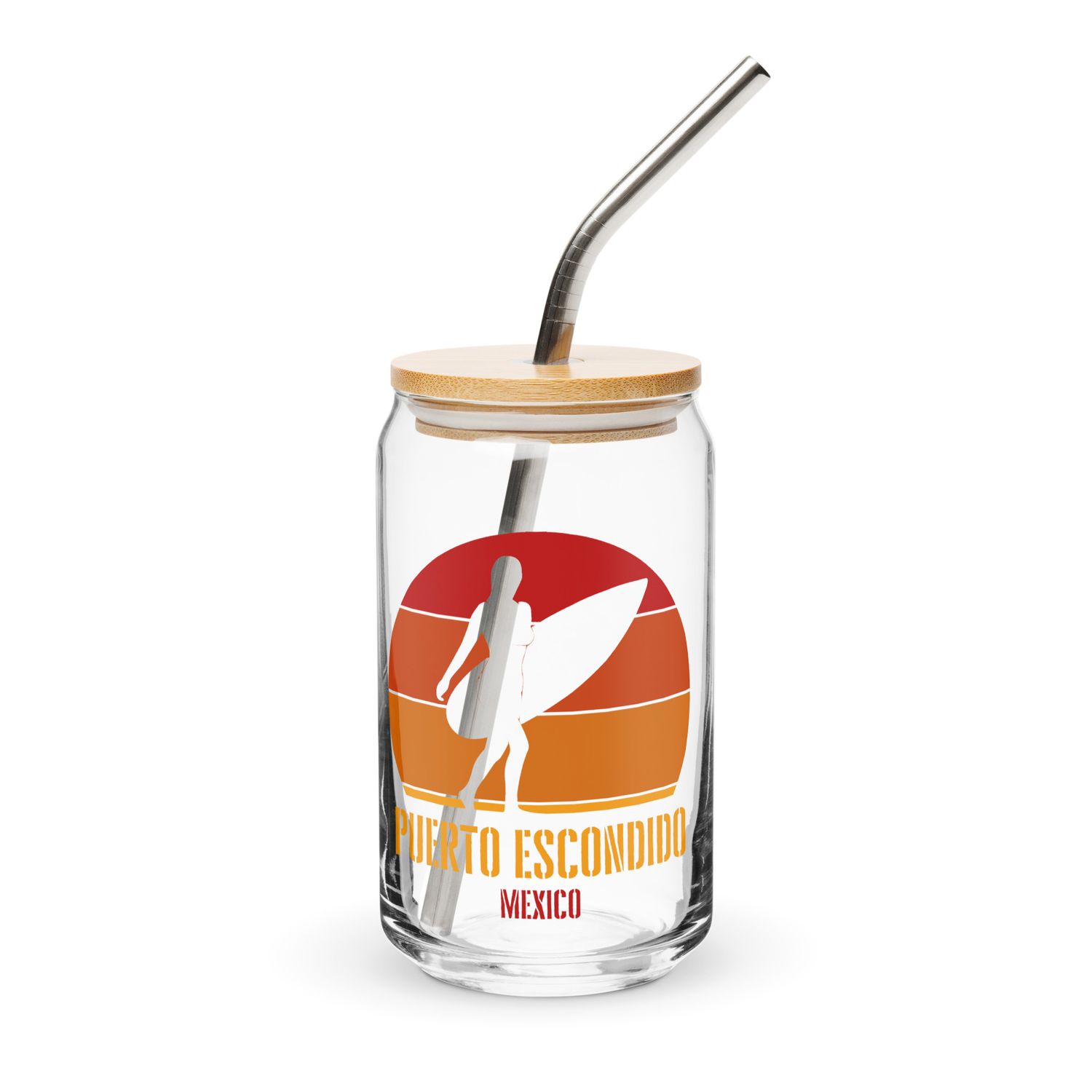 Surfing Puerto Escondido Mexico, Pacific Surfer Girl Can-Shaped Glass